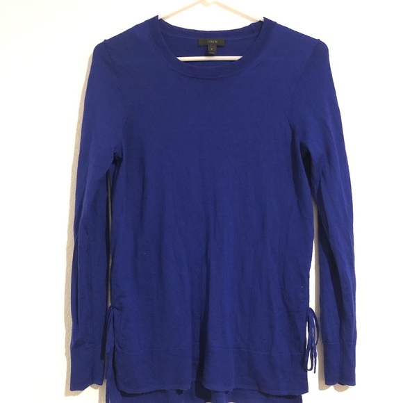 J. Crew Tops - J. Crew Merino Wool Cobalt Blue Long Sleeve Crewneck Top with Side Ties Small